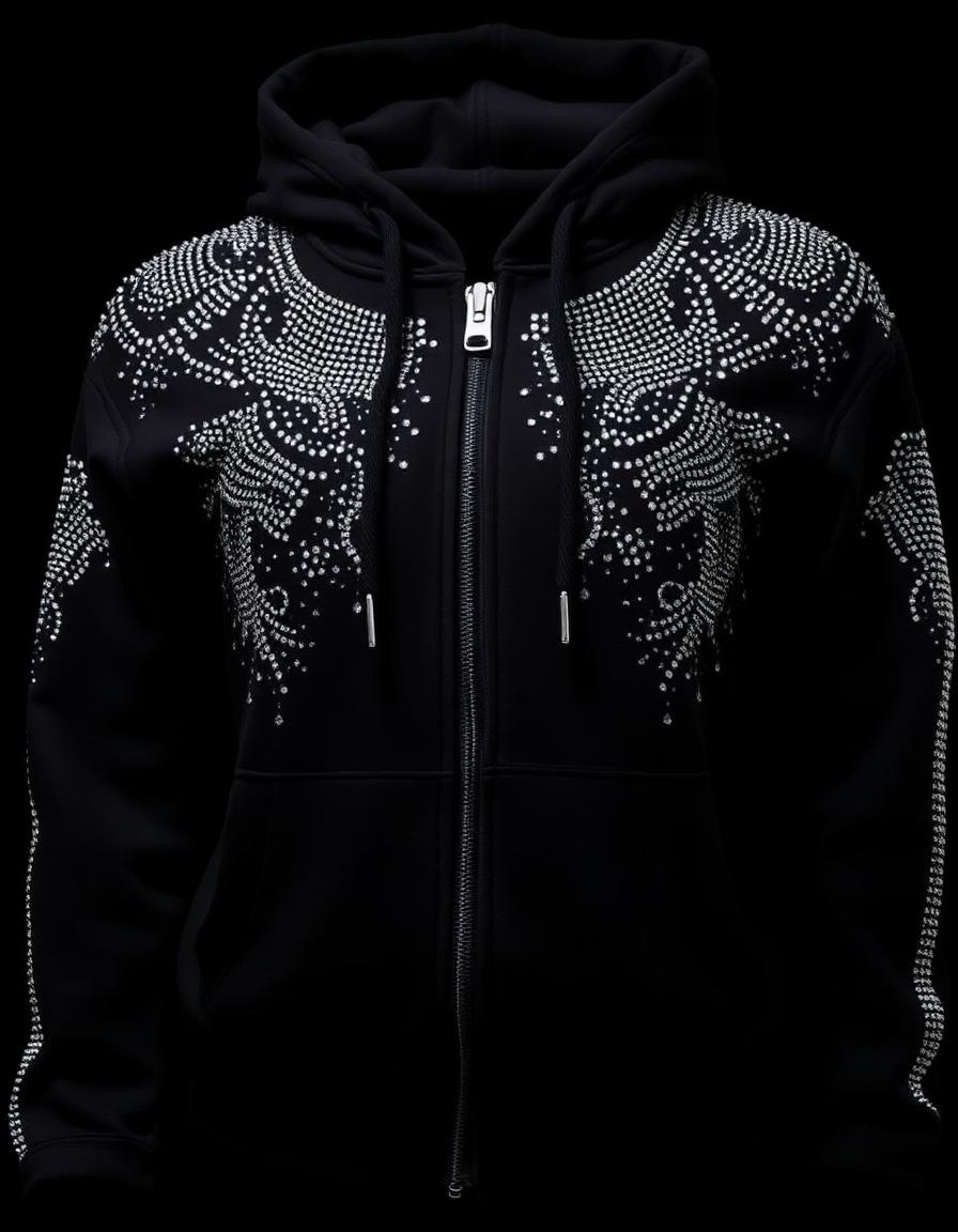 Zip-Up Rhinestone Hoodie